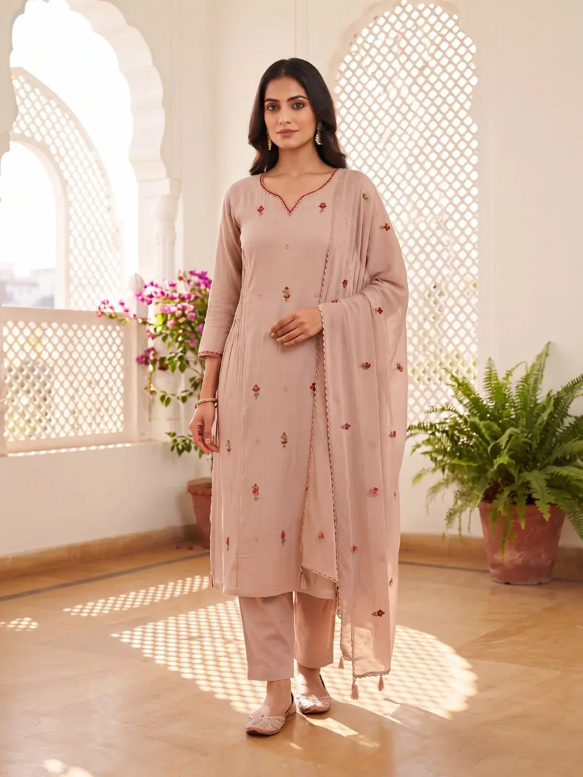 Taupe French Knot Suit Set