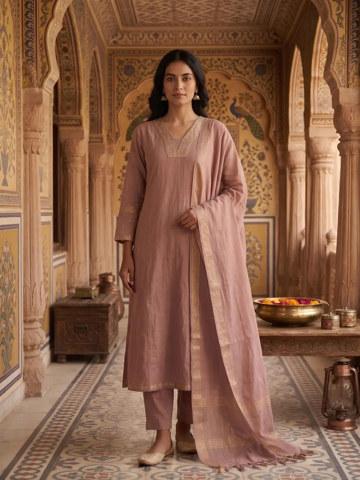 Gulabi Chanderi Anarkali