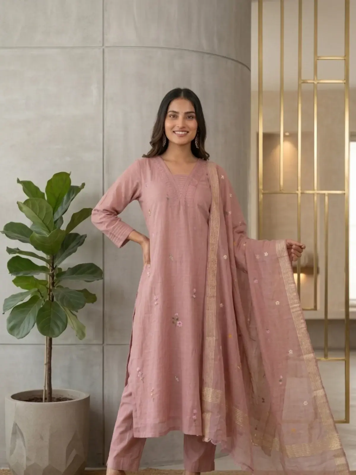Gulab Mul Chanderi Kurti Set