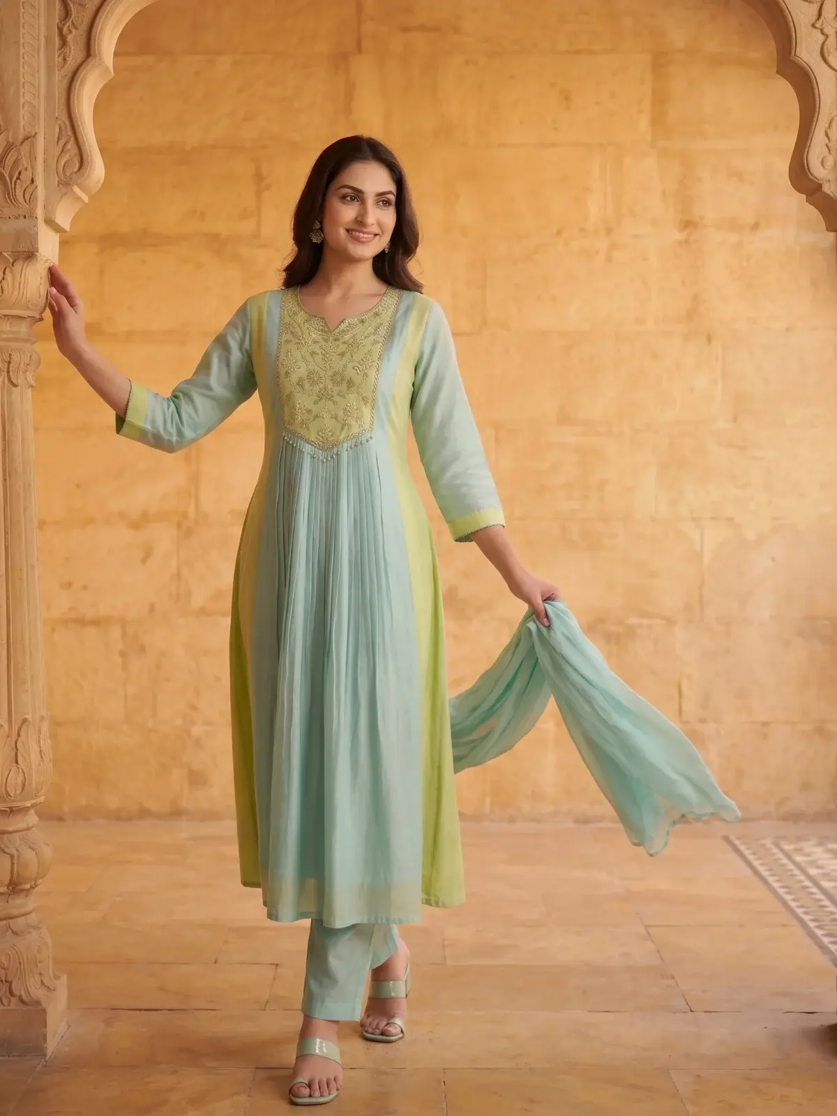 Sitara Chanderi Anarkali - Aqua