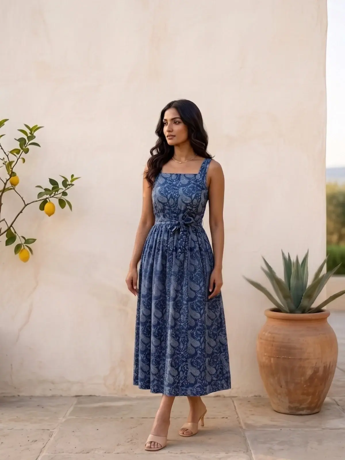 Indigo Paisley Wrap Dress